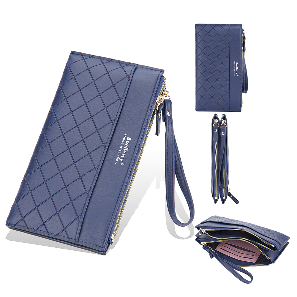 BAELLERRY N3238 Rhombus Stitching Lines Double Zipper Cellphone Clutch Women Purse PU Leather Long Wallet with Hand Strap BAELLERRY N3238 Rhombus Stitching Lines Double Zipper Cellphone Clutch Women Purse PU Leather Long Wallet with Hand Strap